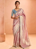 Blush Pink And Blue Embroidery Saree