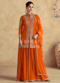 Orange Threadwork Embroidery Sharara Style Suit