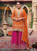 Orange And Magenta Embroidery Sharara Style Suit