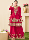 Red Embroidered Sharara Suit