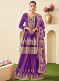 Purple Embroidered Sharara Suit