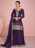 Deep Purple Embroidered Sharara Suit