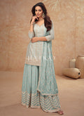 Aqua Blue Pakistani Sharara Suit