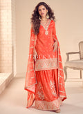 Orange Embroidery Sharara Suit