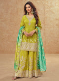 Lime Green Embroidery Sharara Suit