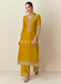 Golden Yellow Reshamkari Straight Suit