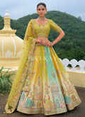 Lime Green And Blue Traditional Embroidery Bridal Lehenga Choli