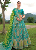 Teal Blue And Green Traditional Embroidery Bridal Lehenga Choli