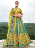 Yellow And Turquoise Traditional Embroidery Bridal Lehenga Choli