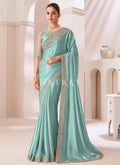 Aqua Blue Embroidery Saree