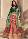 Green And Pink Embroidery Wedding Lehenga Choli With Belt