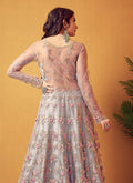 Silver Grey Floral Embroidered Designer Anarkali Lehenga Suit