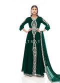 Dark Green Zari Embroidered Slit Style Anarkali Pant Suit