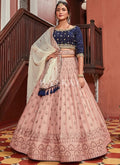 Peach And Blue Embroidered Georgette Lehenga Choli