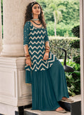 Turquoise Ethnic Embroidered Designer Gharara Suit