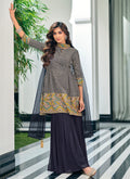 Navy Blue Multi Embroidered Gharara Style Suit