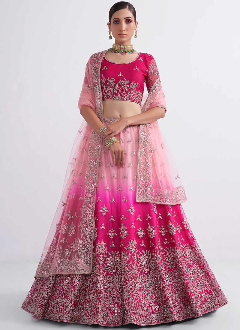 Pink Ombré Zarkan Embroidery Wedding Lehenga Choli