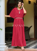 Buy Gown - Cherry Red Minimalist Embroidered Crushed Gown