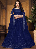 Royal Blue Mirror Work Net Lehenga Choli