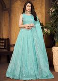 Sky Blue Traditional Mirror Work Net Lehenga Choli