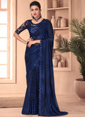 Dark Blue Sequence Embroidery Traditional Wedding Saree