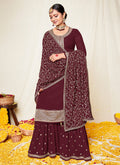 Maroon Zari Embroidered Georgette Palazzo Suit