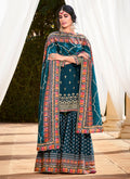 Turquoise Aariwork Digital Print Palazzo Suit