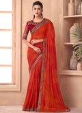 Tangerine Sequence Embroidery Traditional Wedding Saree