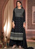 Black Sequence Embroidery Festive Palazzo Style Suit