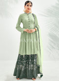 Green Two Tone Embroidery Traditional Gharara Suit 