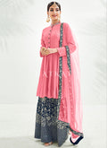 Pink And Blue Embroidery Traditional Gharara Suit