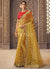 Yellow And Red Zari Embroidery Organza Silk Saree