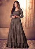 Brown Traditional Sequence Embroidered Wedding Anarkali Lehenga Style Suit