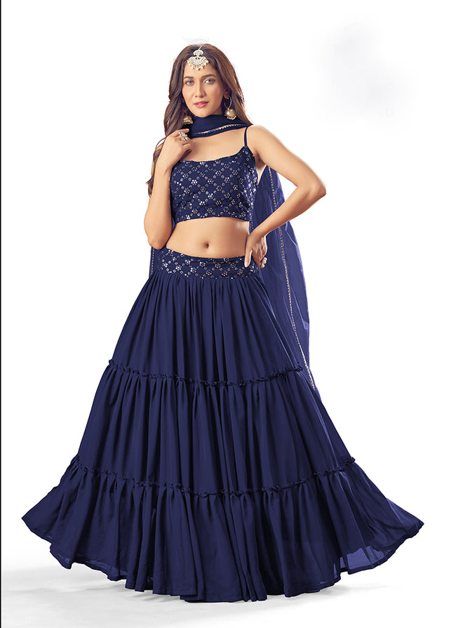Buy AORI Indian Women Designer Thread Sequence Work Crop Top Blue Lehenga  With Fully-Stitched Blouse, Ready To Wear Lehenga Choli (PC_183_Blue) at  Amazon.in