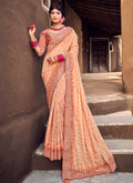 Orange Digital Prints And Soraski Work Silk Saree