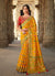 Yellow And Red Traditional Embroidered Silk Saree