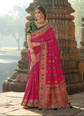 Pink And Green Traditional Embroidered Silk Saree