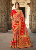 Orange And Red Traditional Embroidered Silk Saree