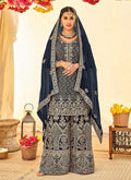 Royal Blue Embroidered Sharara Suit