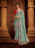 Teal And Red Multi Embroidered Partywear Saree