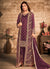 Wine Traditional Embroidered Jacket Style Pant Suit