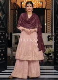 Pink And Mauve Embroidered Palazzo Suit