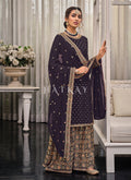 Deep Purple Multi Embroidered Traditional Gharara Suit