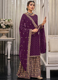 Purple Multi Embroidered Traditional Gharara Suit