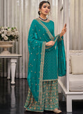 Turquoise Multi Embroidered Traditional Gharara Suit