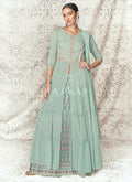 Teal Blue Multi Embroidered Designer Anarkali Lehenga