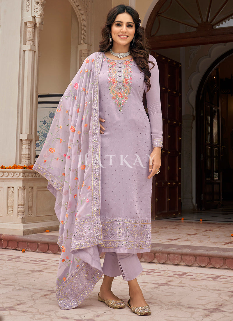 Buy Salwar Kameez Lilac Purple Multi Embroidered Traditional Salwar Kameez 