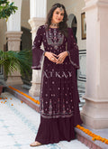 Deep Wine Multi Embroidered Traditional Gharara Suit