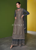 Charcoal Grey Traditional Embroidered Wedding Palazzo Suit