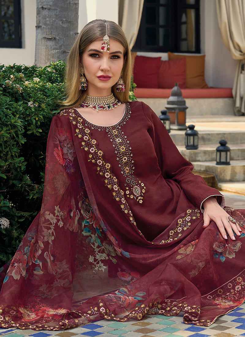 Buy Latest Pakistani Suits Online - Maroon Multi Embroidery Pakistani ...